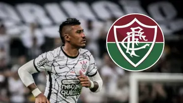 Paulinho e ao lado o escudo do Fluminense