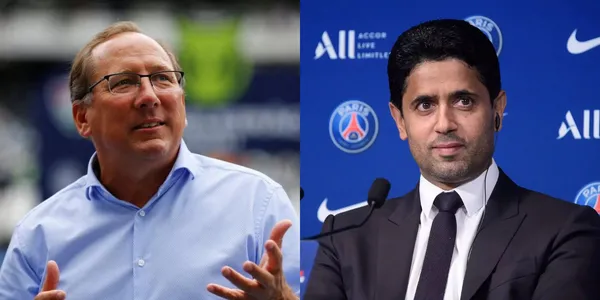 A discussão entre John Textor e o presidente do PSG (Foto: Botafogo e PSG)
