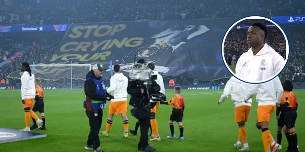 A reação de Vini Jr a provocação da torcida do Manchester City (Foto: Reprodução/Real Madrid)