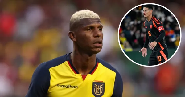 Arboleda e James Rodríguez em ação por Equador e Colômbia, respectivamente