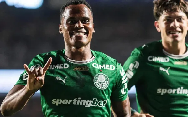 Arias comemorando seu gol pelo Palmeiras. Foto: Joca Duarte/Mochila Press/Gazeta Press