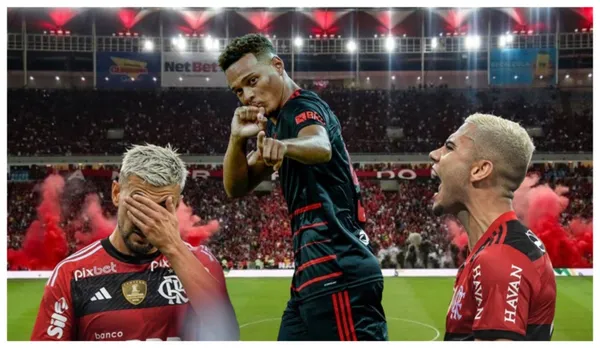 Arrascaeta, Rodrigo Muniz e Andreas Pereira com a camisa do Flamengo