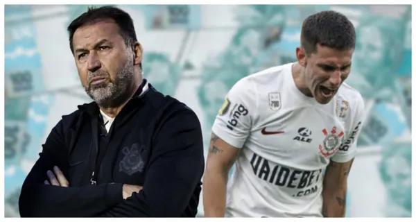 Augusto Melo sério e Matías Rojas com a camisa do Corinthians