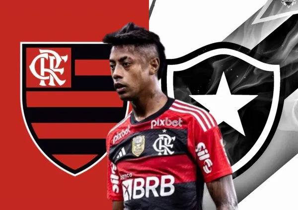 Bruno Henrique, atrás o escudo do Flamengo e do Botafogo