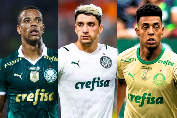 Caio Paulista, Piquerez e Vanderlan com a camisa do Palmeiras