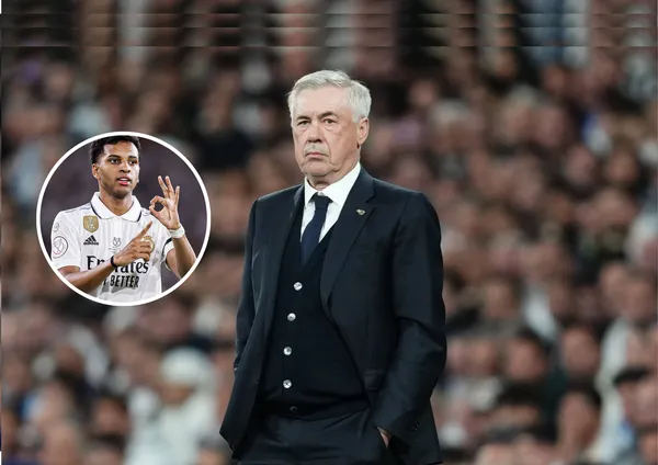 Carlo Ancelotti e Rodrygo ao lado