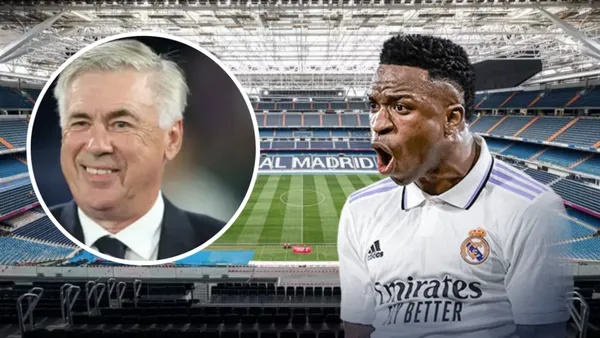 Carlo Ancelotti e Vini Jr no Real Madrid