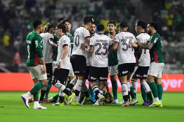 Confusão entre jogadores de Palmeiras e Botafogo — Foto: Marcos Ribolli