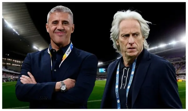 Crespo e Jorge Jesus com camisas neutras