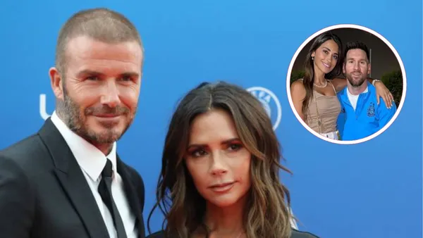David Beckham e Messi ao lado de suas mulheres