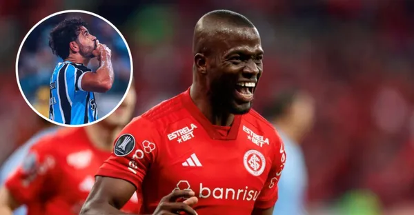 Diego Costa pelo Grêmio e Enner Valencia em ação pelo Internacional