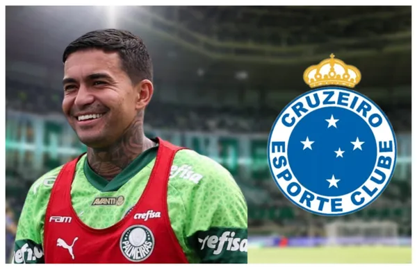 Dudu com a camisa do Palmeiras e o escudo do Cruzeiro