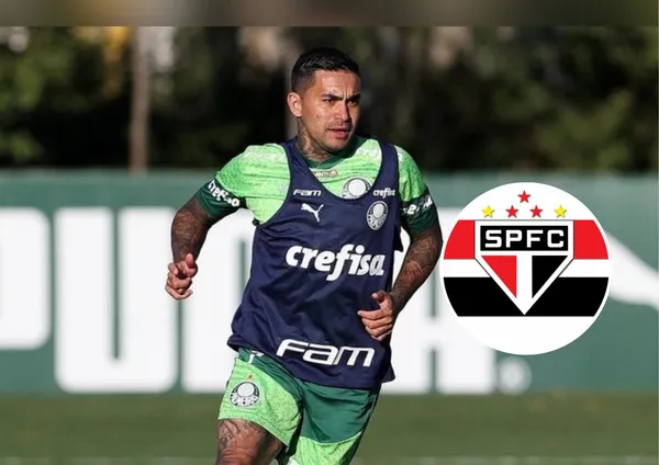 Dudu e ao lado o escudo do São Paulo