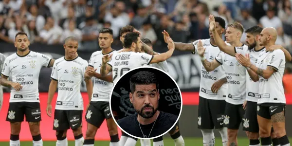 Elenco do Corinthians e António Oliveira com a camisa do Corinthians