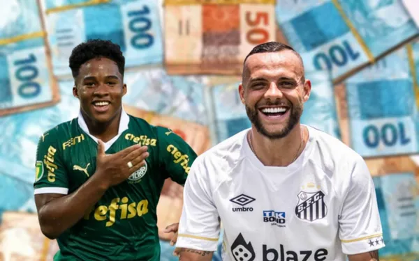 Endrick com a camisa do Palmeiras e Guilherme com a camisa do Santos