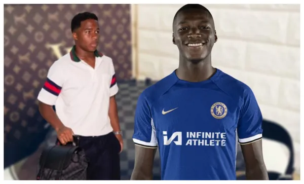 Endrick com o seu kit da Gucci e Moisés Caicedo com a camisa do Chelsea
