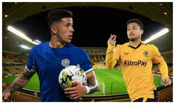 Enzo Fernandez com a camisa do Chelsea e João Gomes com a camisa do Wolves