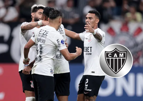Equipe do Corinthians e o escudo do Atlético-MG