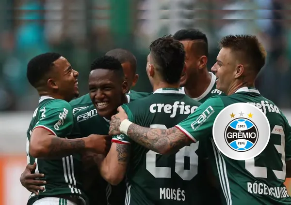 Equipe do Palmeiras e escudo do Grêmio