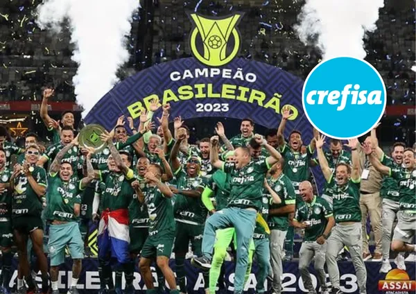 Equipe Palmeiras 2023 e o logo da Crefisa