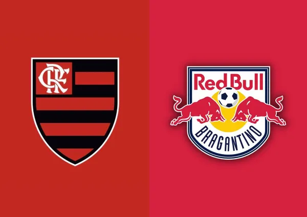 Escudo do Flamengo e ao lado o escudo do Red Bull Bragantino