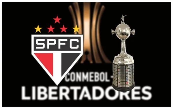Escudo do São Paulo e a taça da Libertadores
