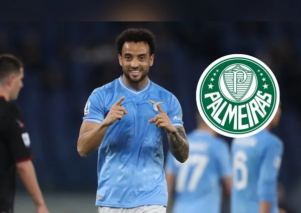 Felipe Anderson e o escudo do Palmeiras ao lado