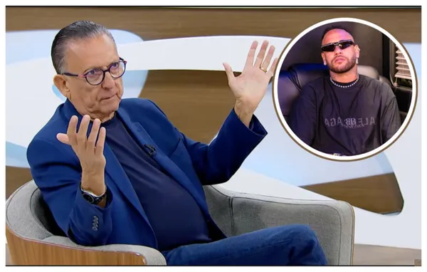 Galvão Bueno e do lado o Neymar com uma camisa neutra