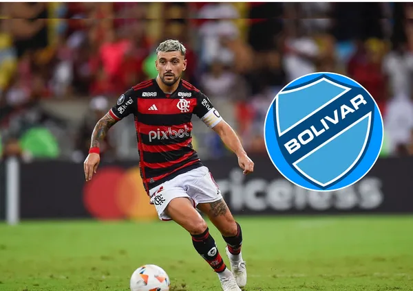 Giorgian De Arrascaeta e o lado o escudo do Bolívar