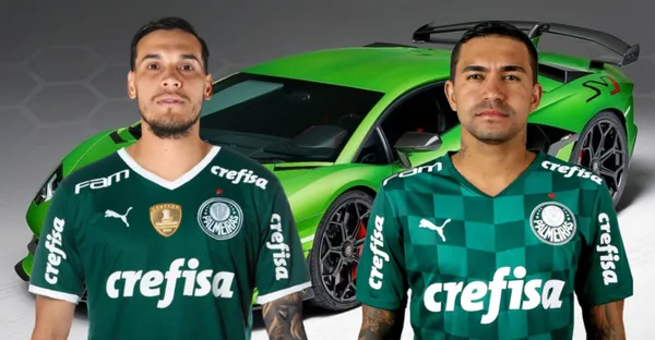 Gustavo Gómez e Dudu com a camisa do Palmeiras