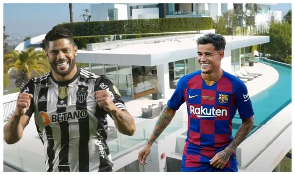 Hulk com a camisa do Atlético-MG e Coutinho com a camisa do Barcelona