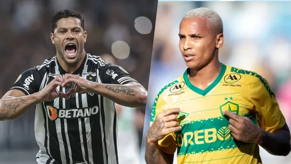 Hulk comemorando pelo Galo e Deyverson pelo Cuiabá