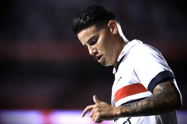 James Rodriguez jogador do São Paulo durante partida contra o Novorizontino no estádio Morumbi pelo campeonato Paulista 2024. Foto: Marcello Zambrana/AGIF