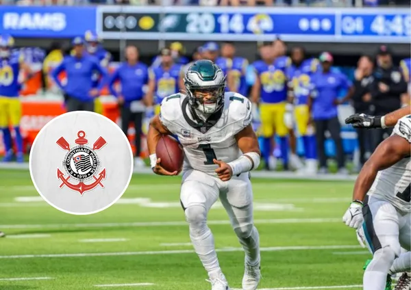 Jogador do Philadelphia Eagles e o escudo do Corinthians
