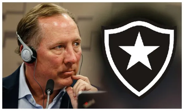 John Textor sério e do lado o escudo do Botafogo