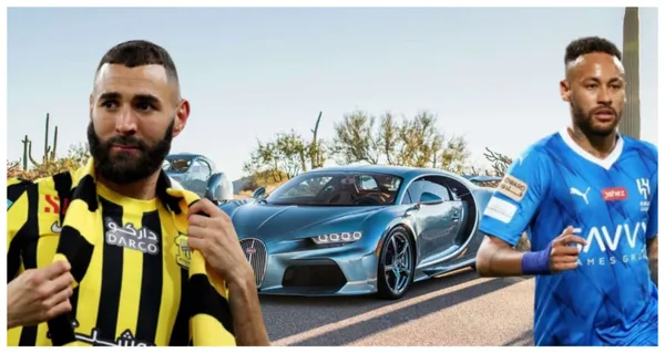 Karim Benzema com a camisa do Ittihad e Neymar com a camisa do Al-Hilal