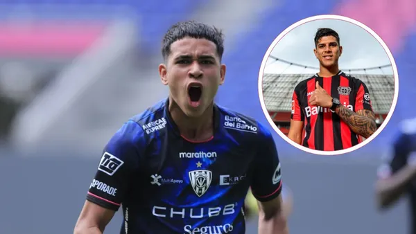 Kendry Páez no Independiente del Valle ao lado de Piero Hincapié, com a camisa do Leverkusen