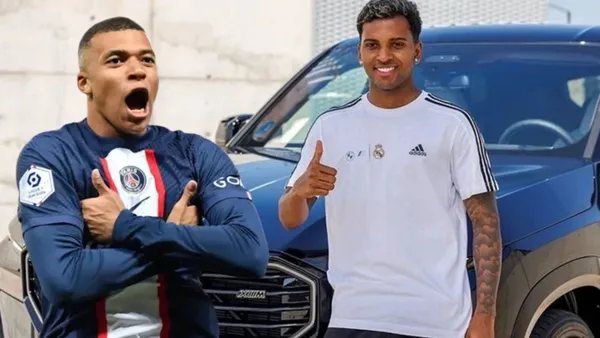 Kylian Mbappé e Rodrygo com sua BMW XM.