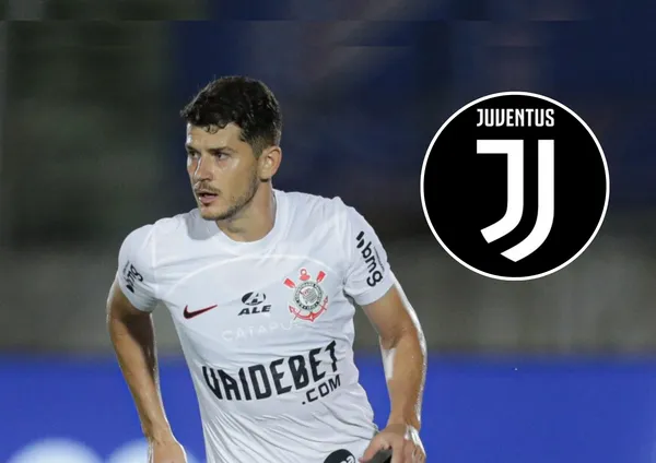 Lateral-esquerdo Hugo e ao lado o escudo da Juventus