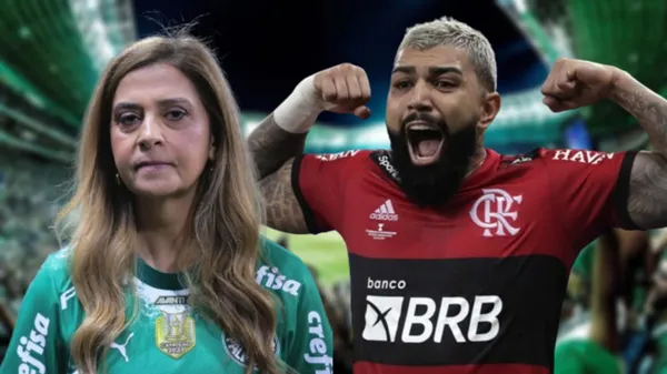 Leila Pereira com a camisa do Palmeiras e Gabigol com a camisa do Flamengo