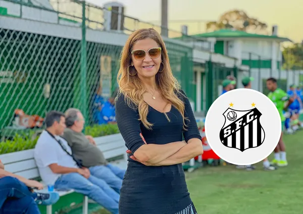 Leila Pereira e o escudo do Santos