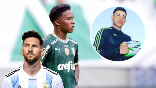 Lionel Messi ao lado de Endrick e Kendry Páez