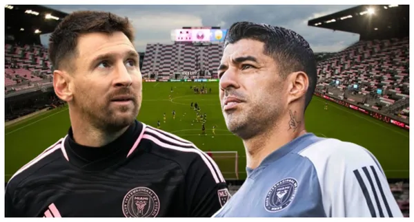 Lionel Messi e Luís Suárez com a camisa do Inter Miami