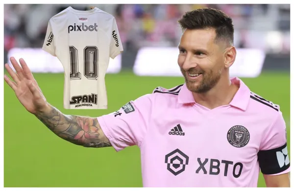 Lionel Messi feliz com a camisa do Inter Miami