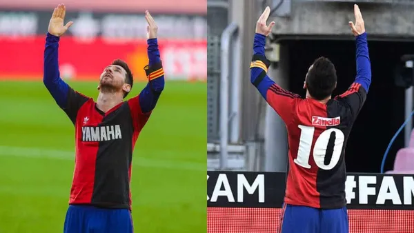 Lionel Messi festejou vestindo uma camisa Newell's Old Boys em homenagem a Diego Maradona, mas a marca que veste o FC Barcelona não deixaria de lado o fato de que ele estava vestindo um traje de competição