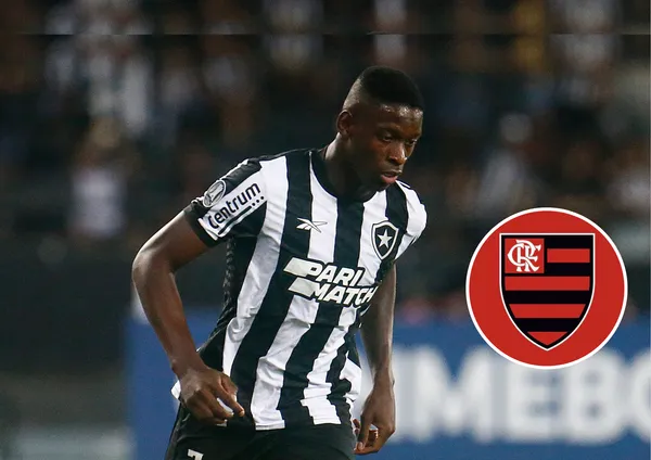 Luiz Henrique e ao lado o escudo do Flamengo