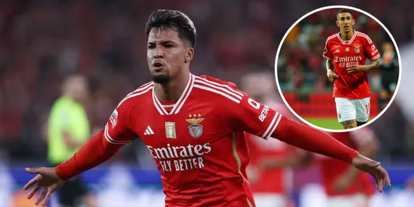 Marcos Leonardo e Di Maria em ação pelo Benfica