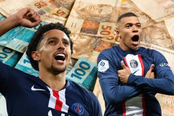 Marquinhos e Mbappé com a camisa do PSG