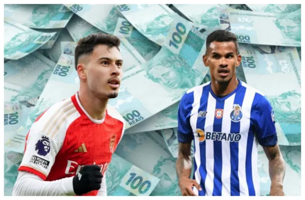 Martinelli com a camisa do Arsenal e Galeno com a camisa do Porto