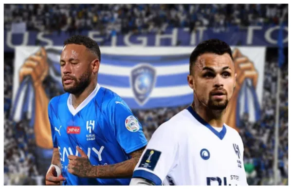 Neymar e Michael com a camisa do Al-Hilal